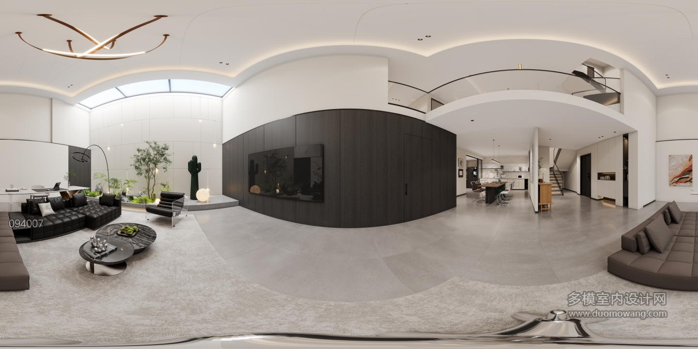 现代负二层客厅全景