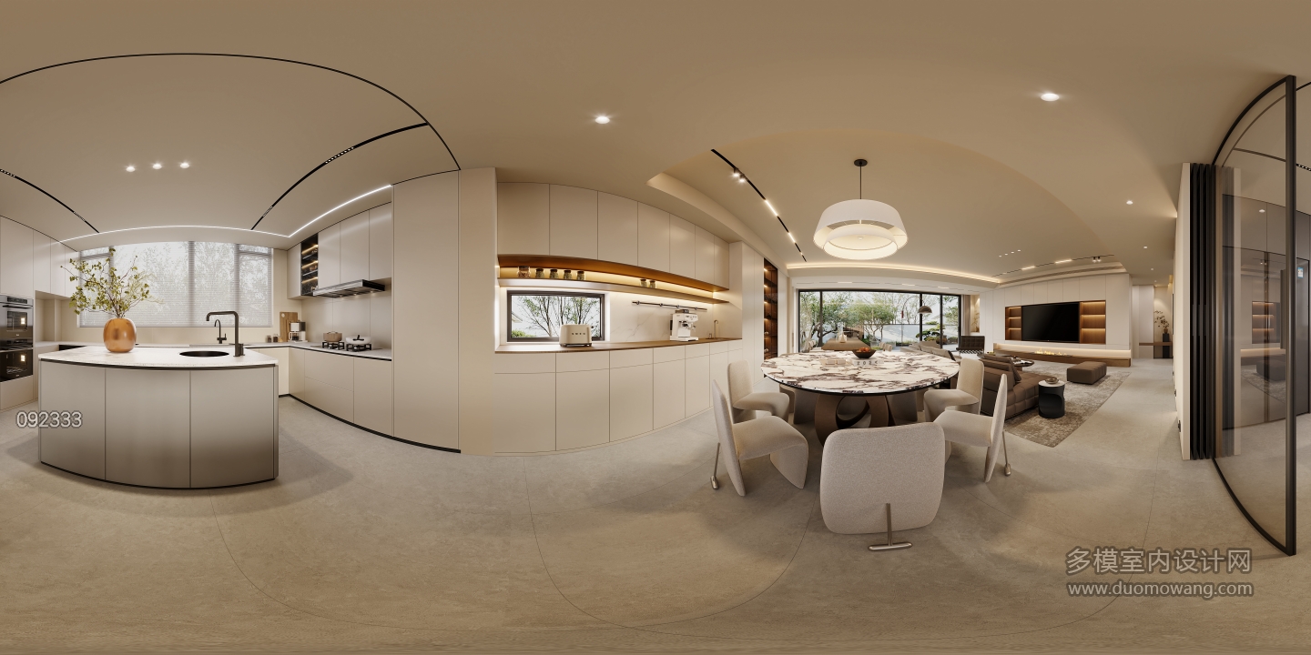 一层宋代中式餐厨全景