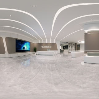 现代办公前台大厅全景