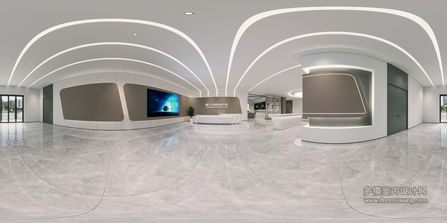 现代办公前台大厅全景