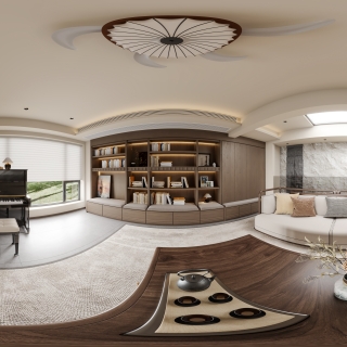 新中式夹层会客厅全景