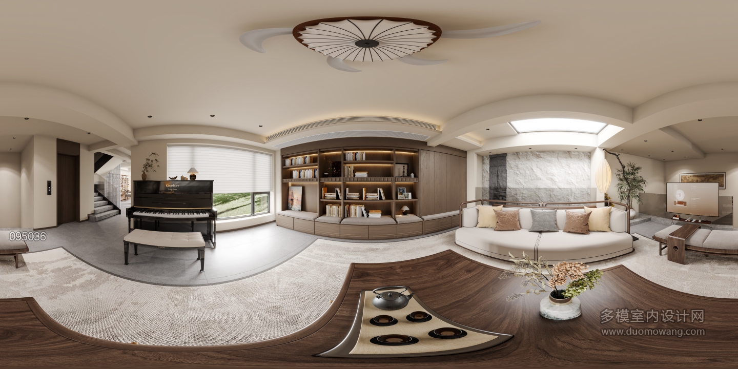 新中式夹层会客厅全景