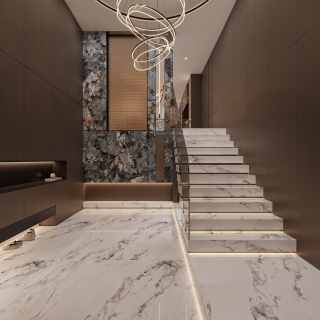 现代负一挑空门厅特写