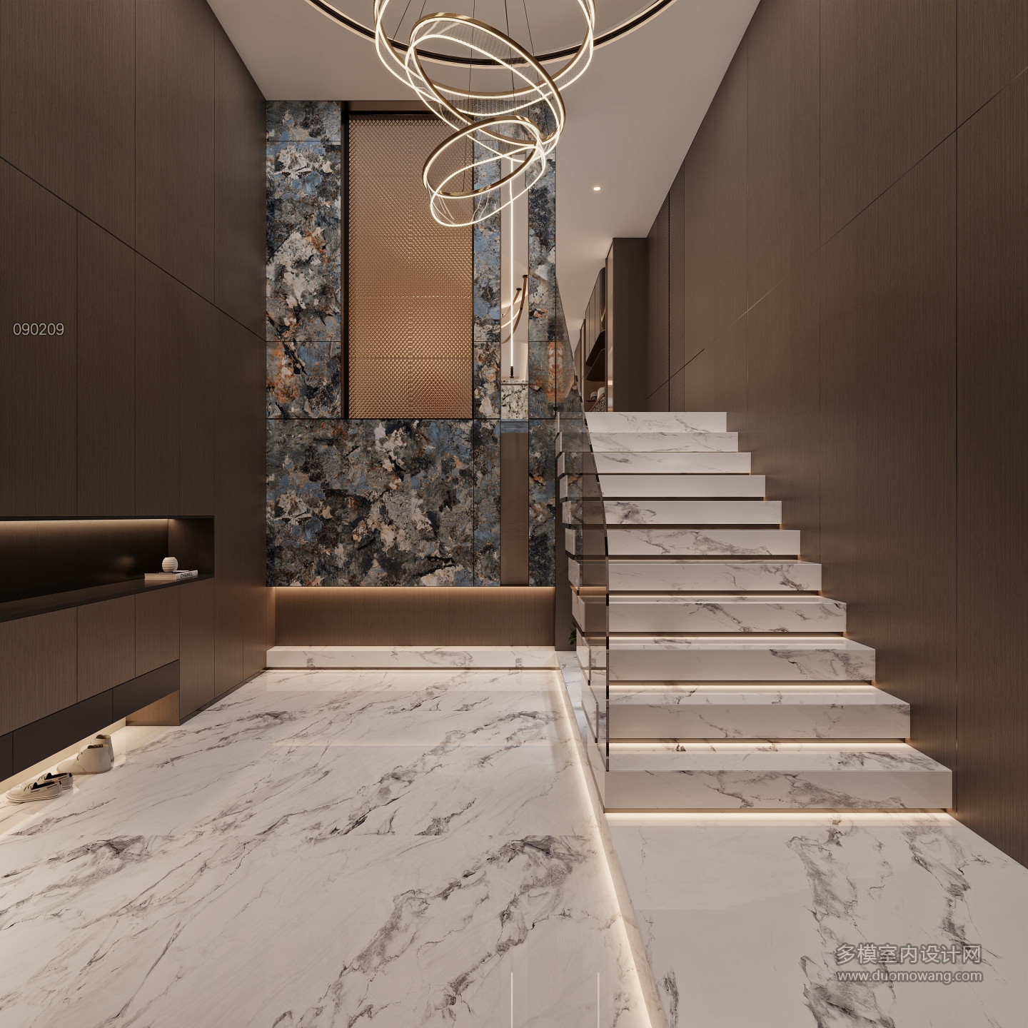 现代负一挑空门厅特写