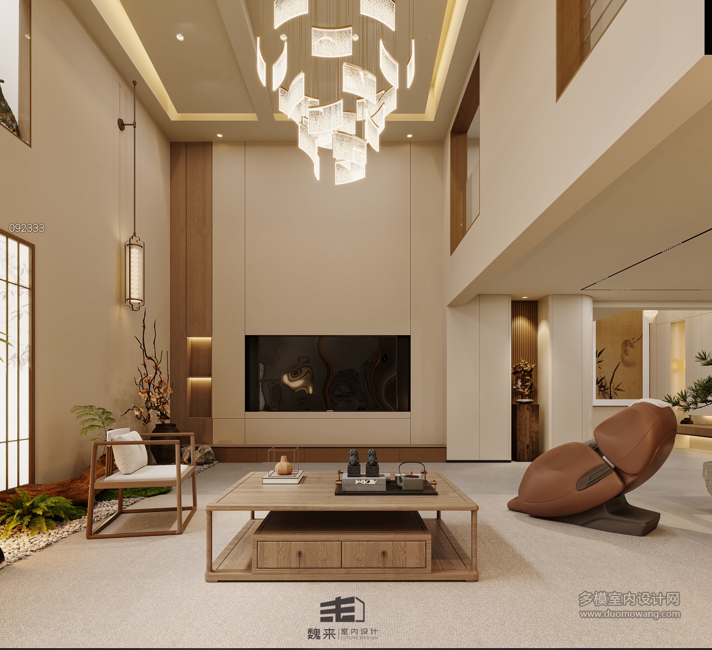 负二层宋代中式沙发背景特写