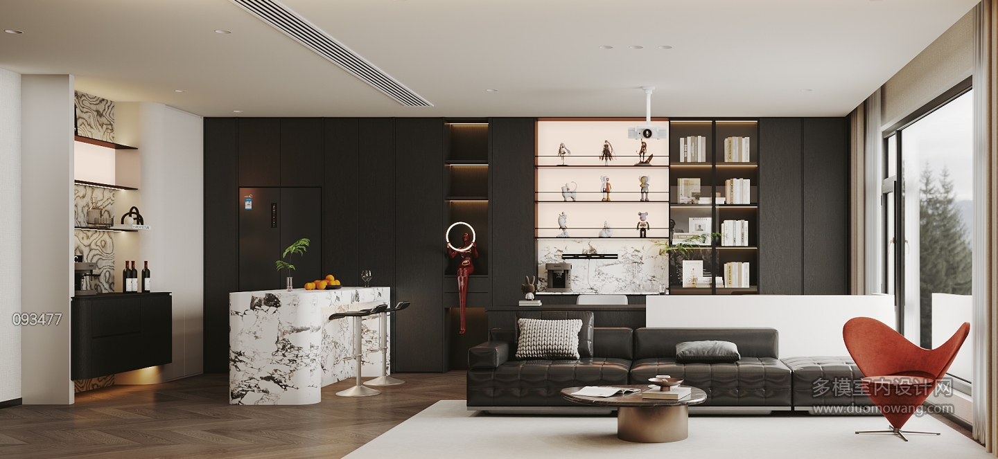 现代-客厅书柜特写