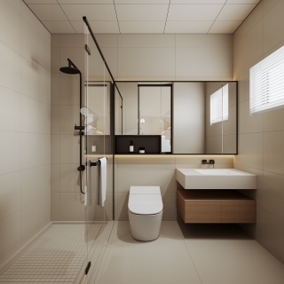 现代奶油一层公共卫生间