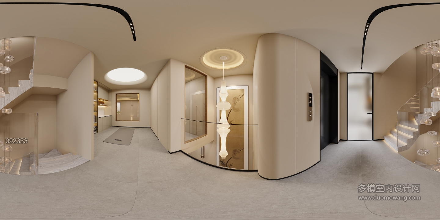 负一层宋代中式楼梯间全景