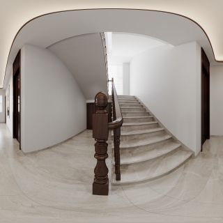 新中式一层楼梯间全景