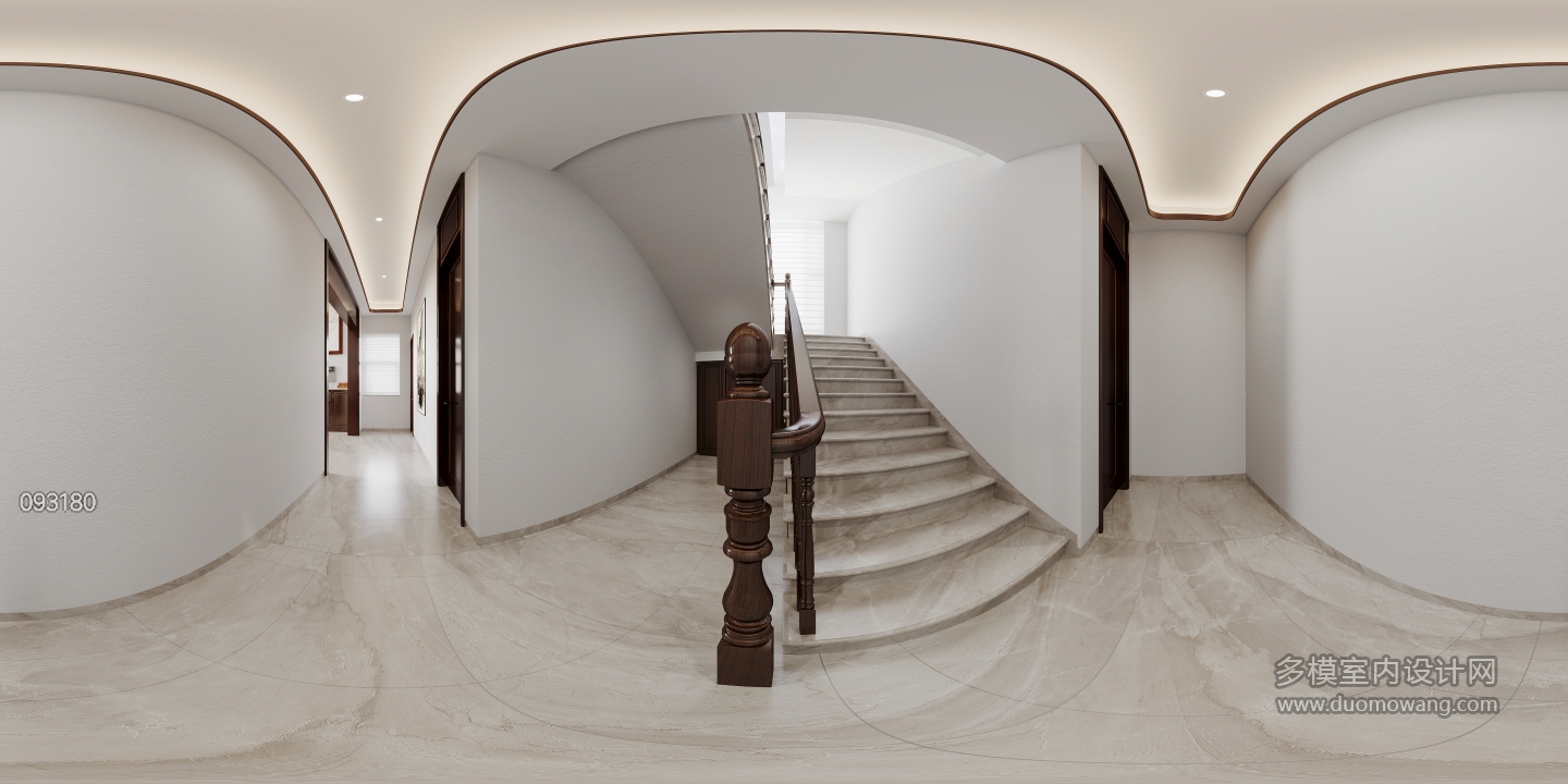 新中式一层楼梯间全景
