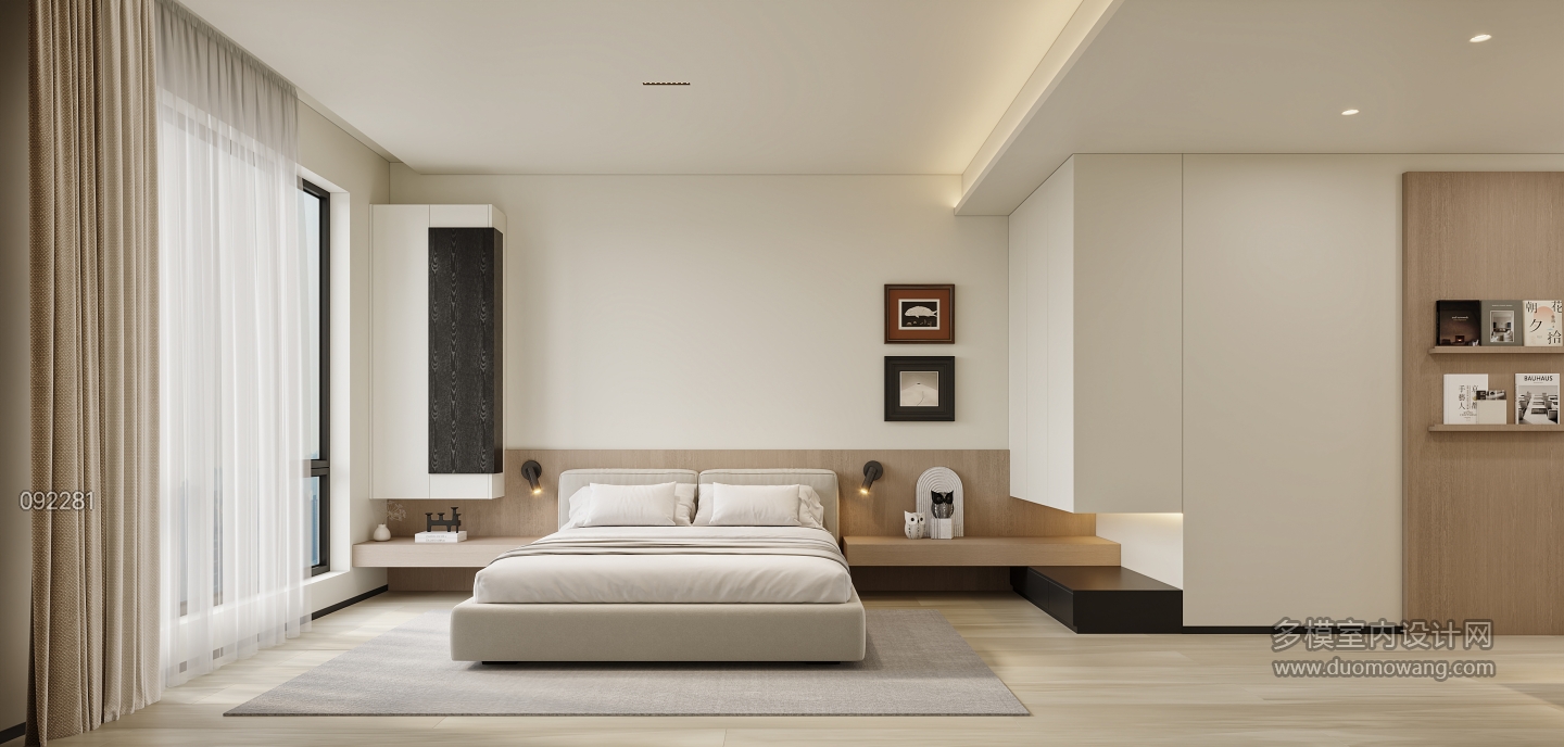 现代奶油主卧特写