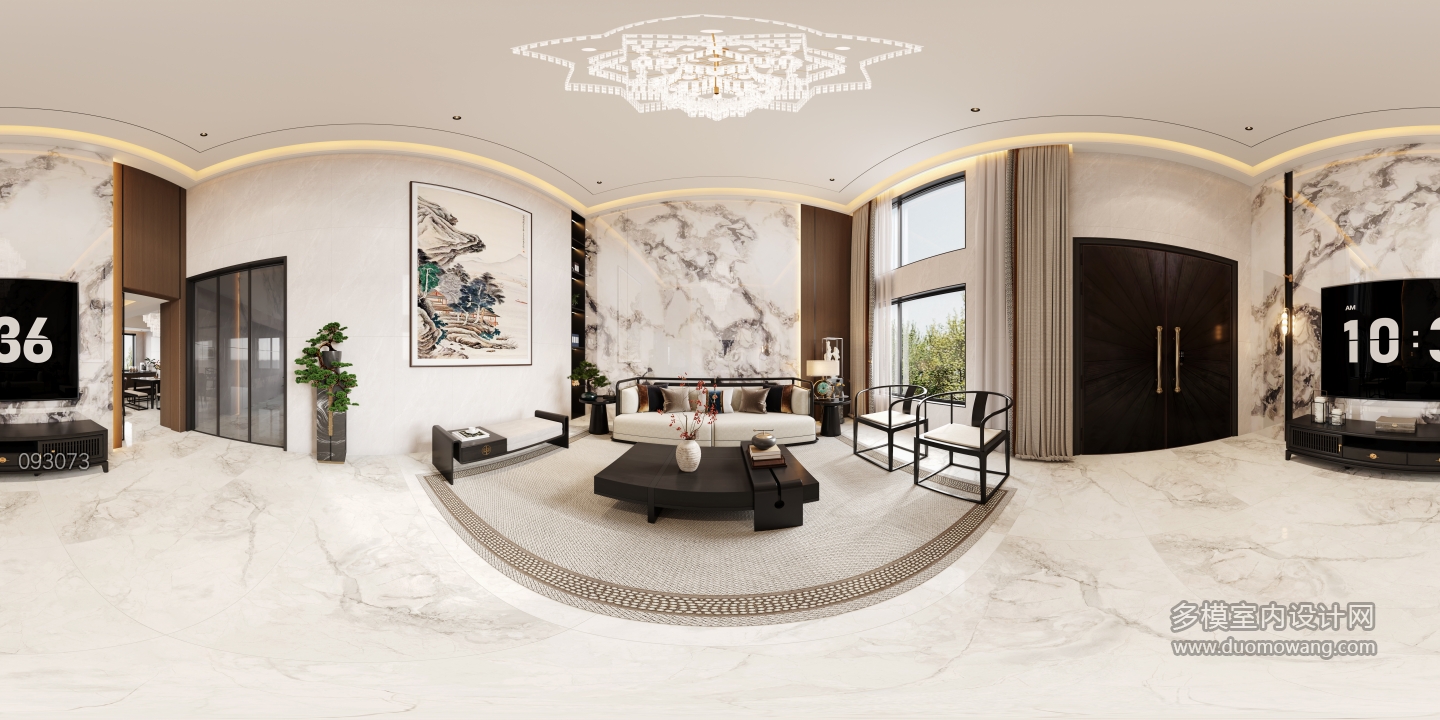 1新中式客厅全景