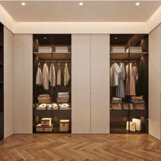 现代二层女孩房衣帽间特写