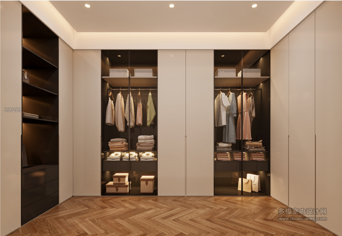 现代二层女孩房衣帽间特写