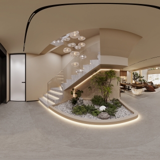 负二层宋代中式楼梯间全景