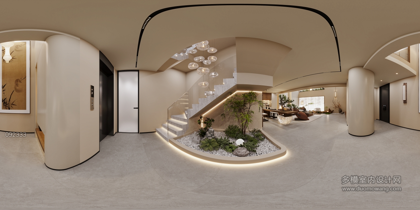 负二层宋代中式楼梯间全景