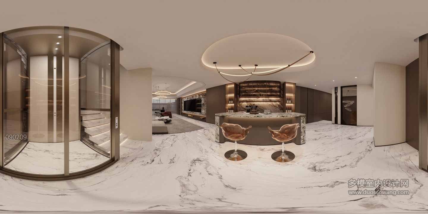 现代负一吧台全景