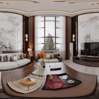 新中式一层客厅全景