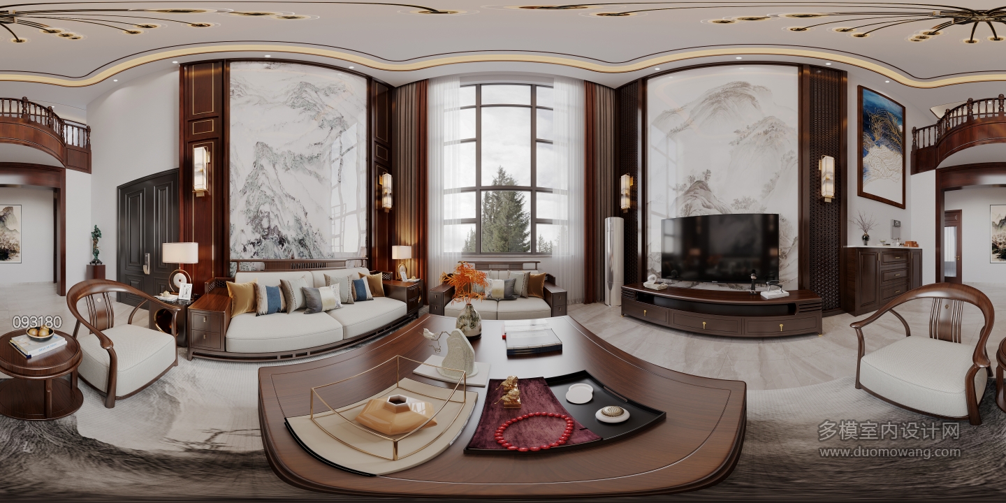 新中式一层客厅全景