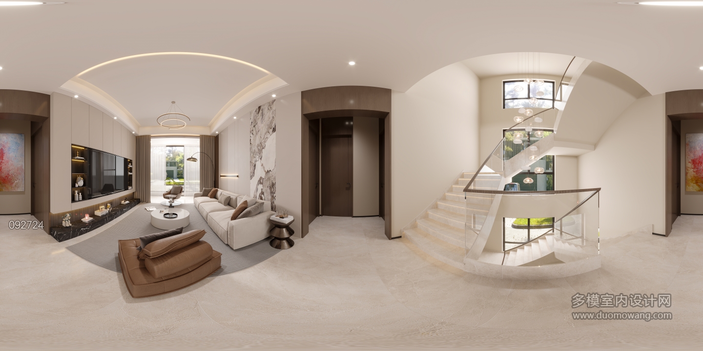 新中式二楼客厅全景