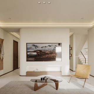 现代奶油一层电视背景墙