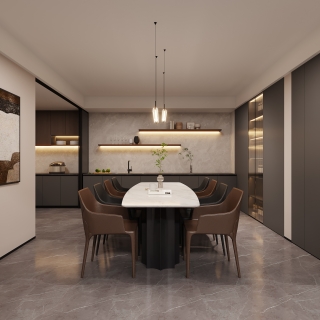 现代负二层餐厅特写