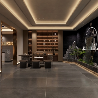 现代一楼大厅茶室特写