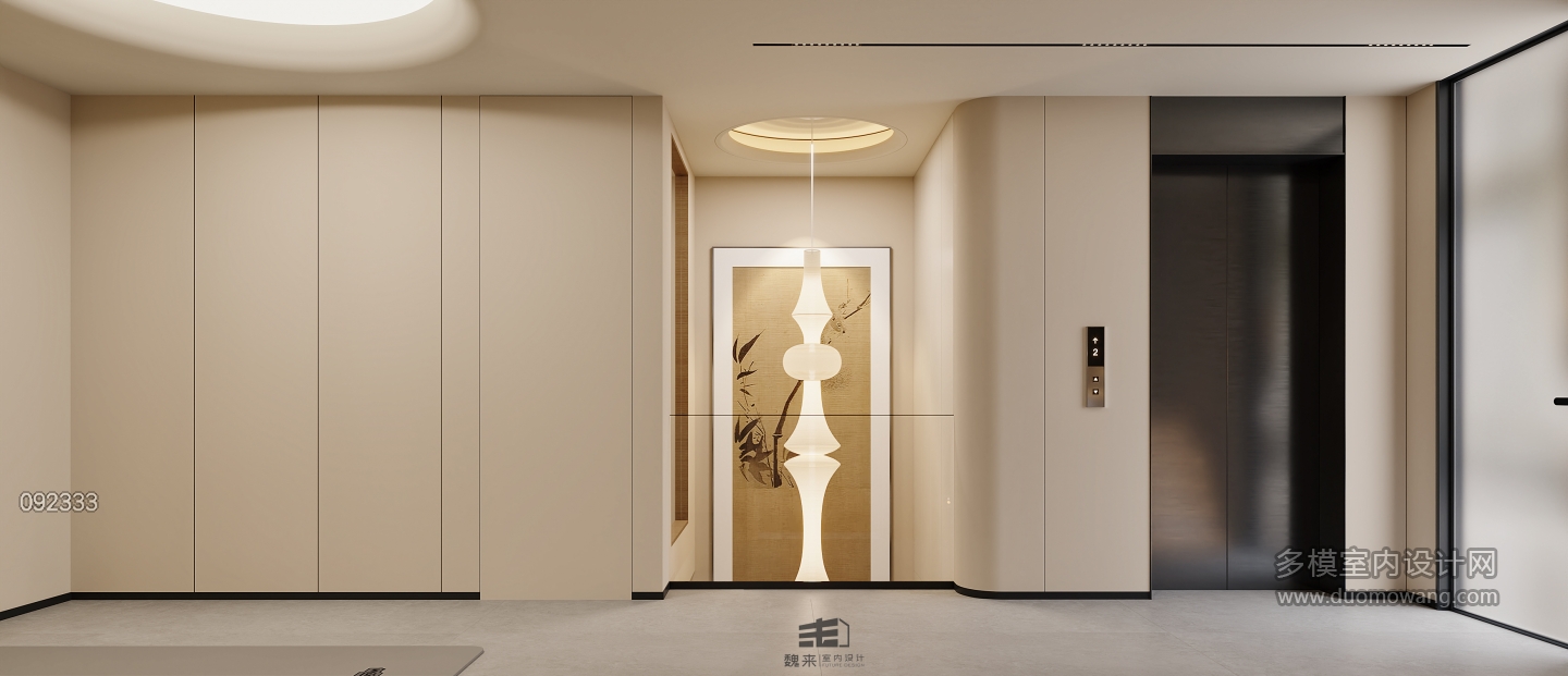 负一层宋代中式电梯间特写