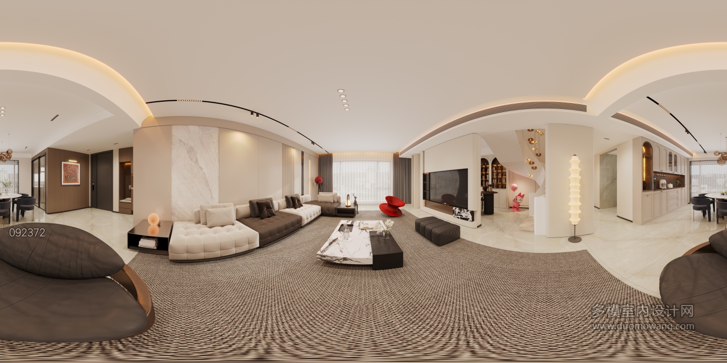 现代1楼客餐厅全景