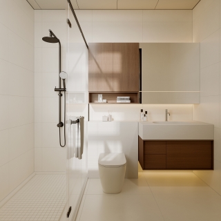 现代奶油二层公共卫生间