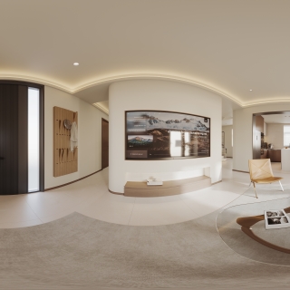 现代奶油一层客厅全景