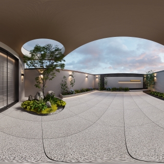 现代负一庭院全景