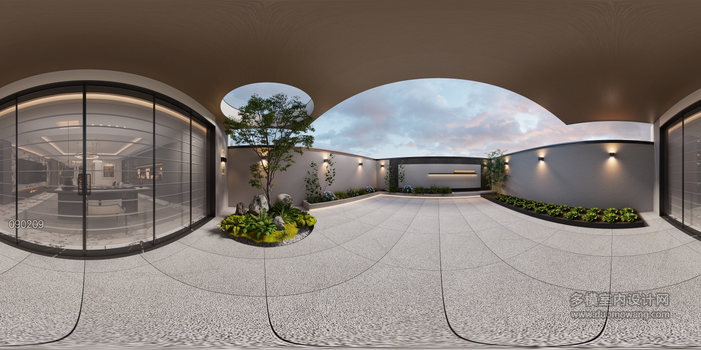 现代负一庭院全景