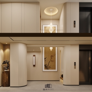 负二层宋代中式电梯间特写