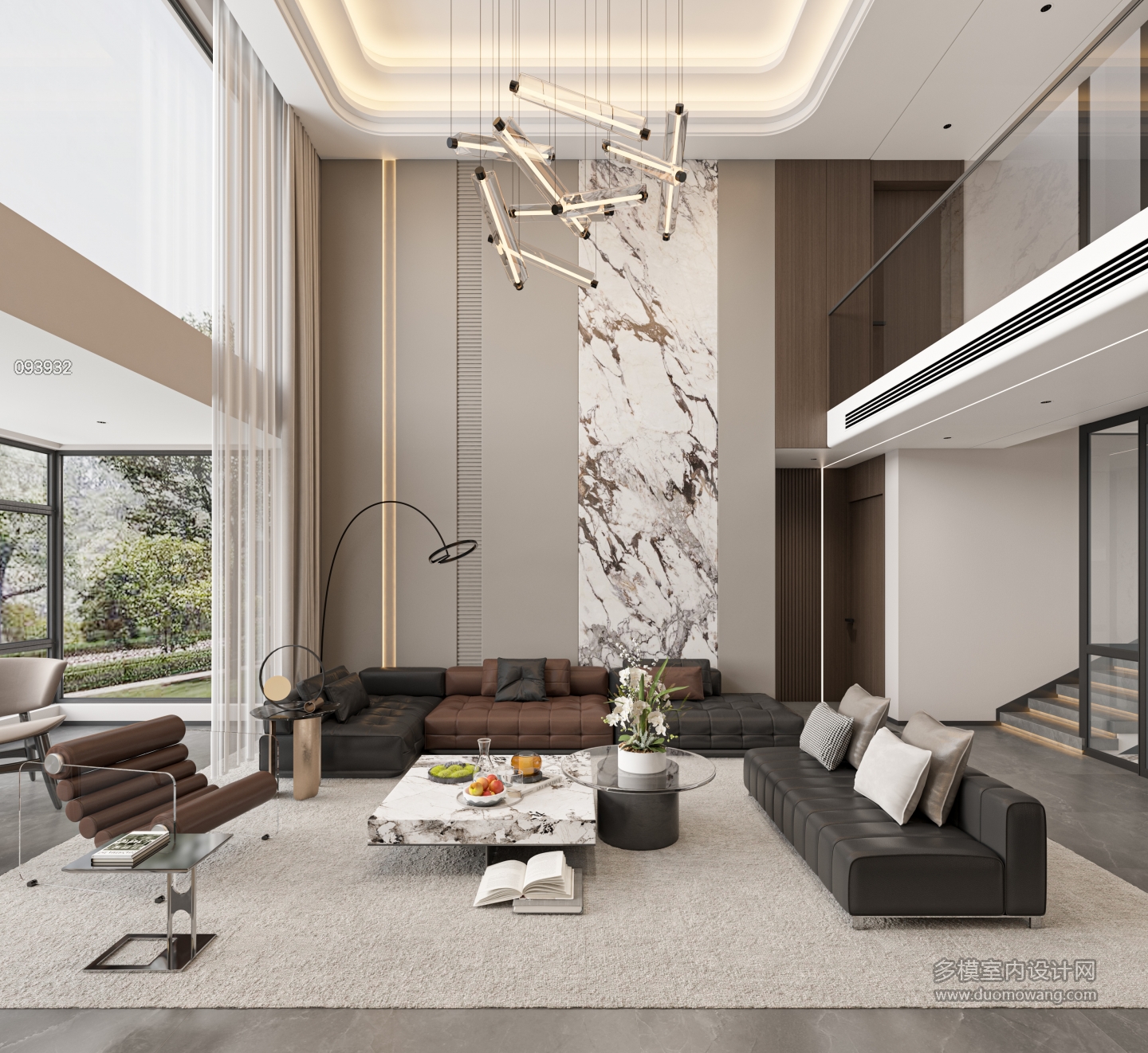 现代一楼挑空沙发背景