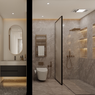 现代四层次卧卫生间特写