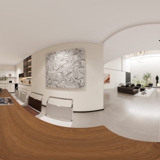 现代负二层餐厅全景