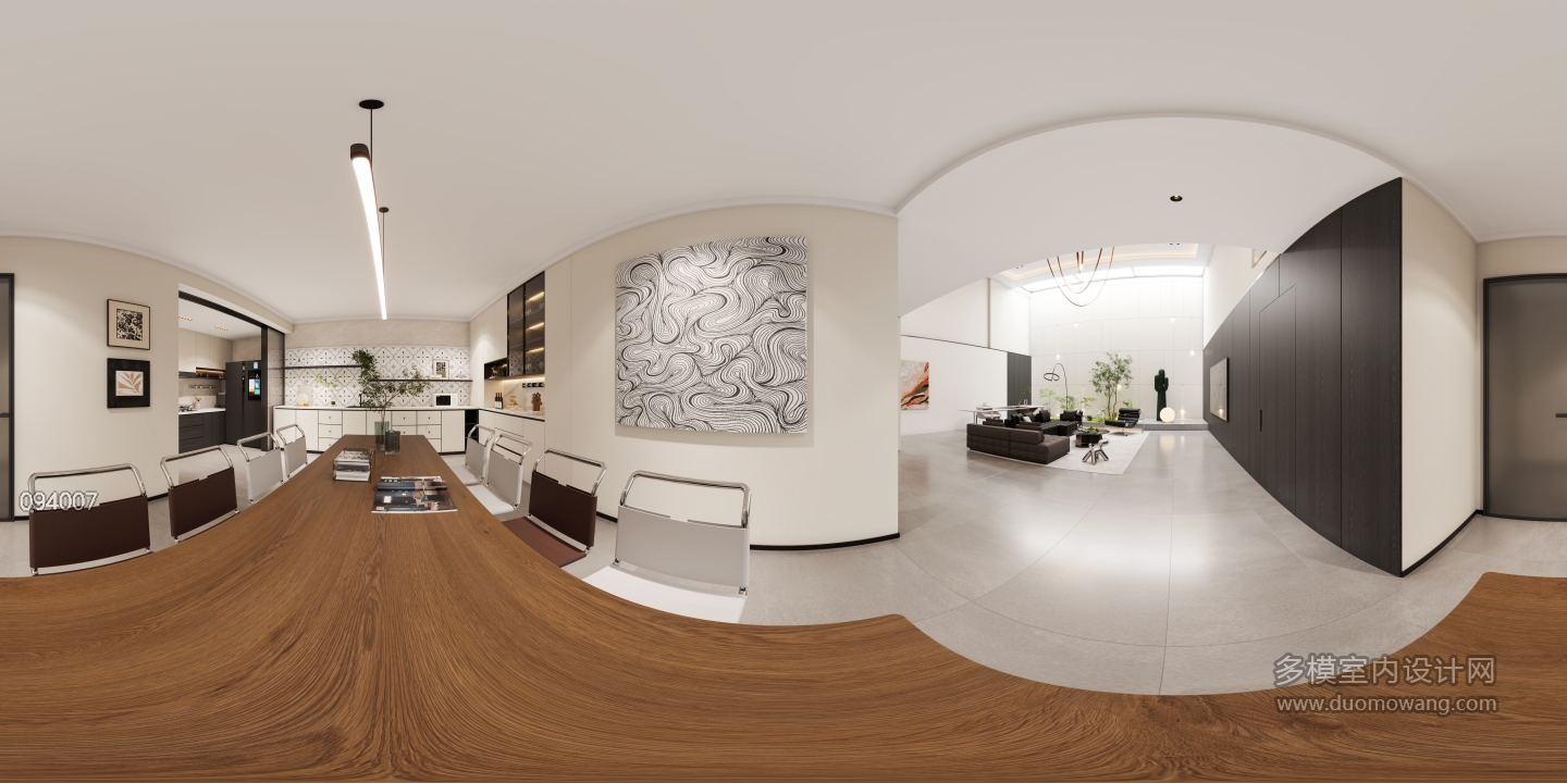 现代负二层餐厅全景