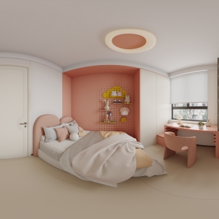 原木奶油女孩房全景