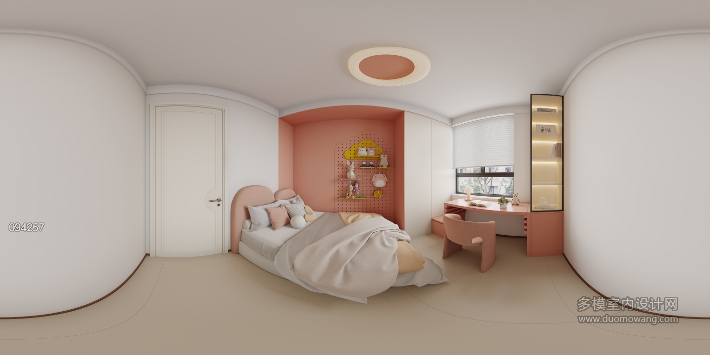 原木奶油女孩房全景