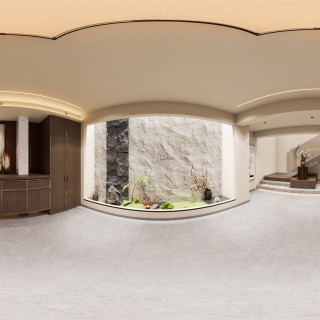 新中式车库层玄关全景