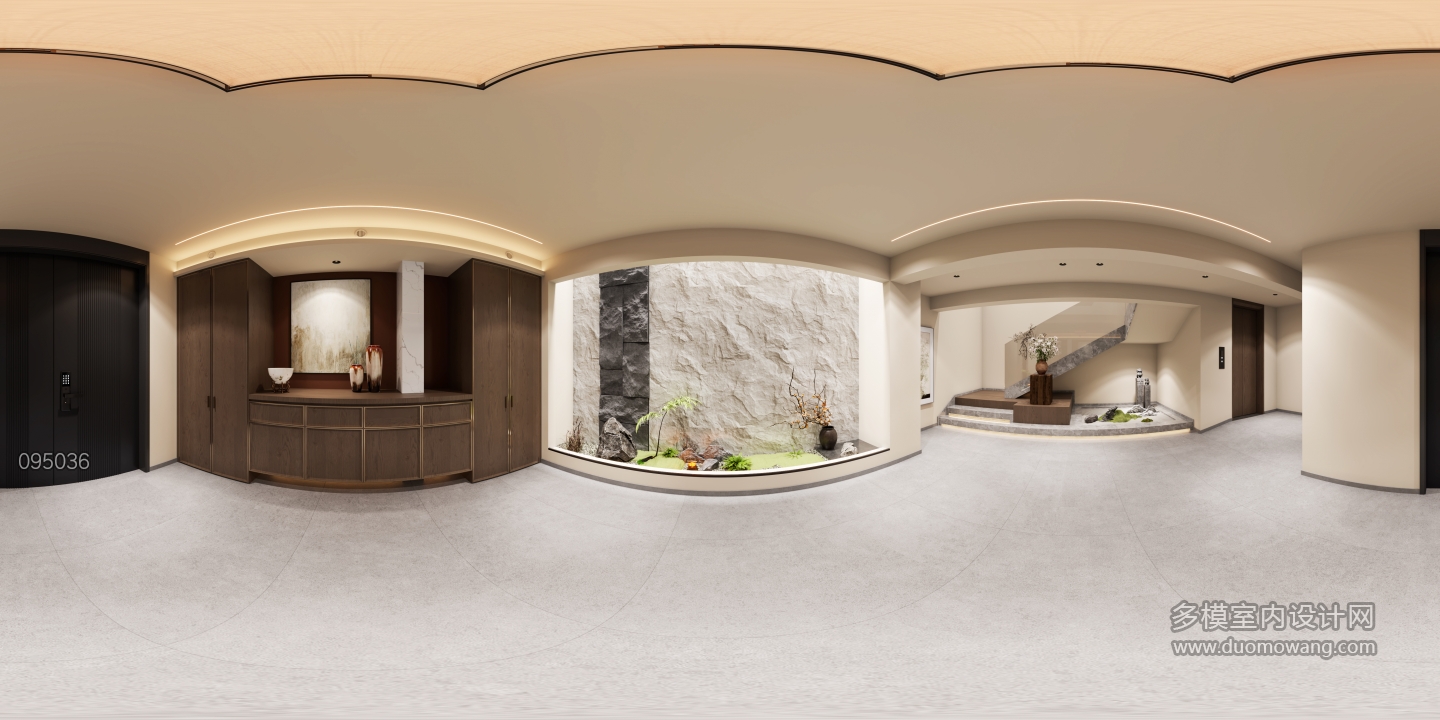 新中式车库层玄关全景