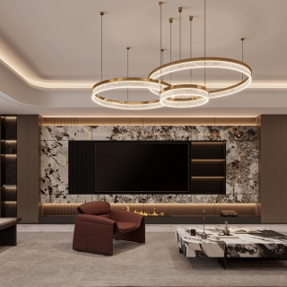 现代负一层电视背景特写