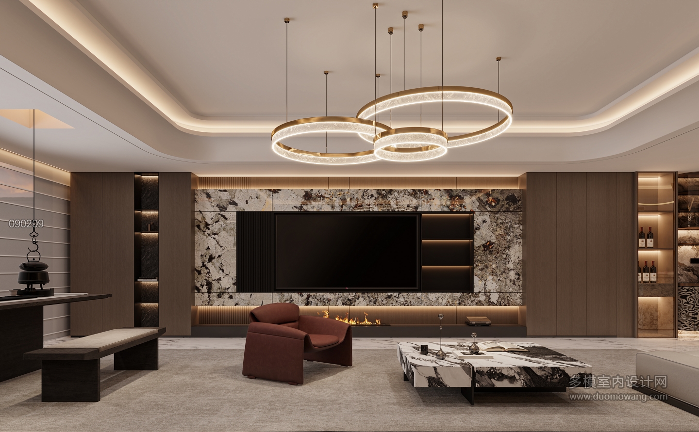 现代负一层电视背景特写