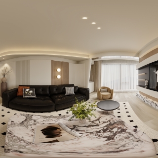 现代奶油客厅全景