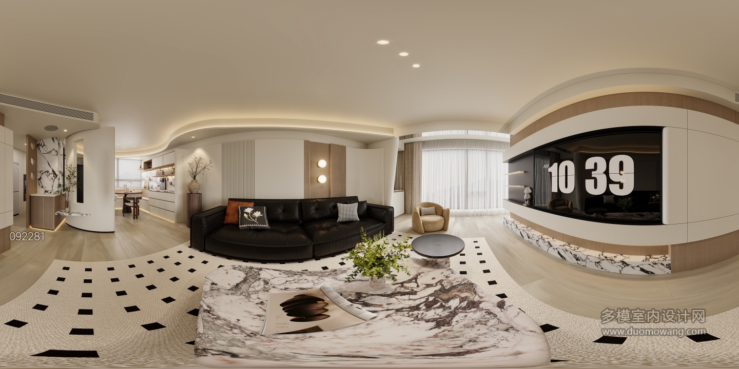 现代奶油客厅全景