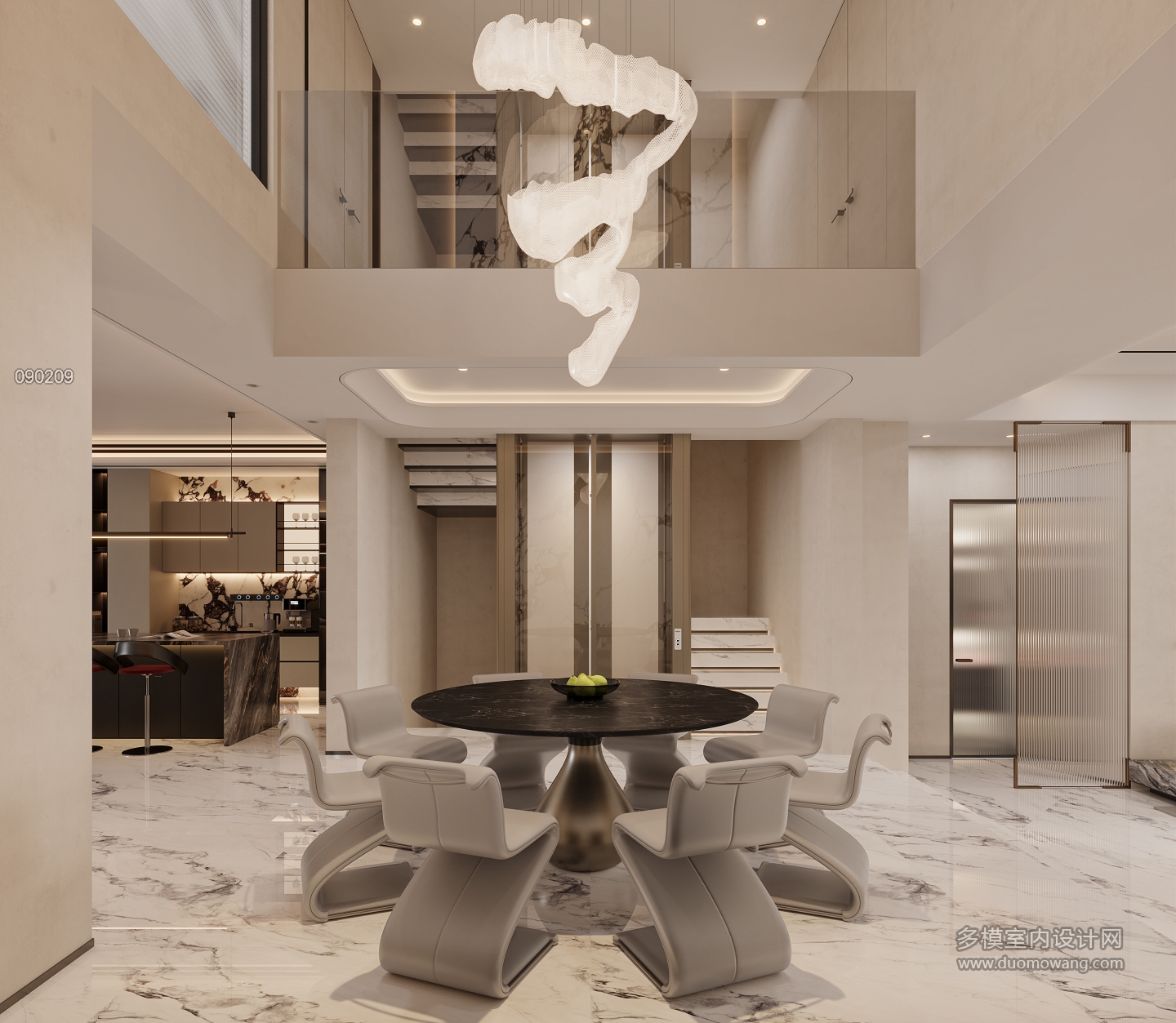 现代一层挑空餐厅特写