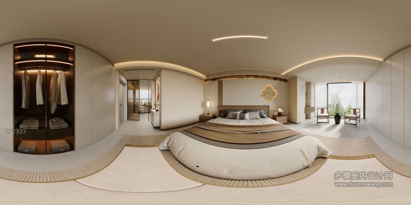 二层宋代中式主卧全景