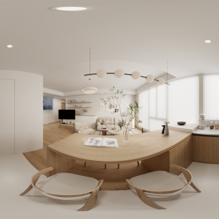 原木风厨房全景