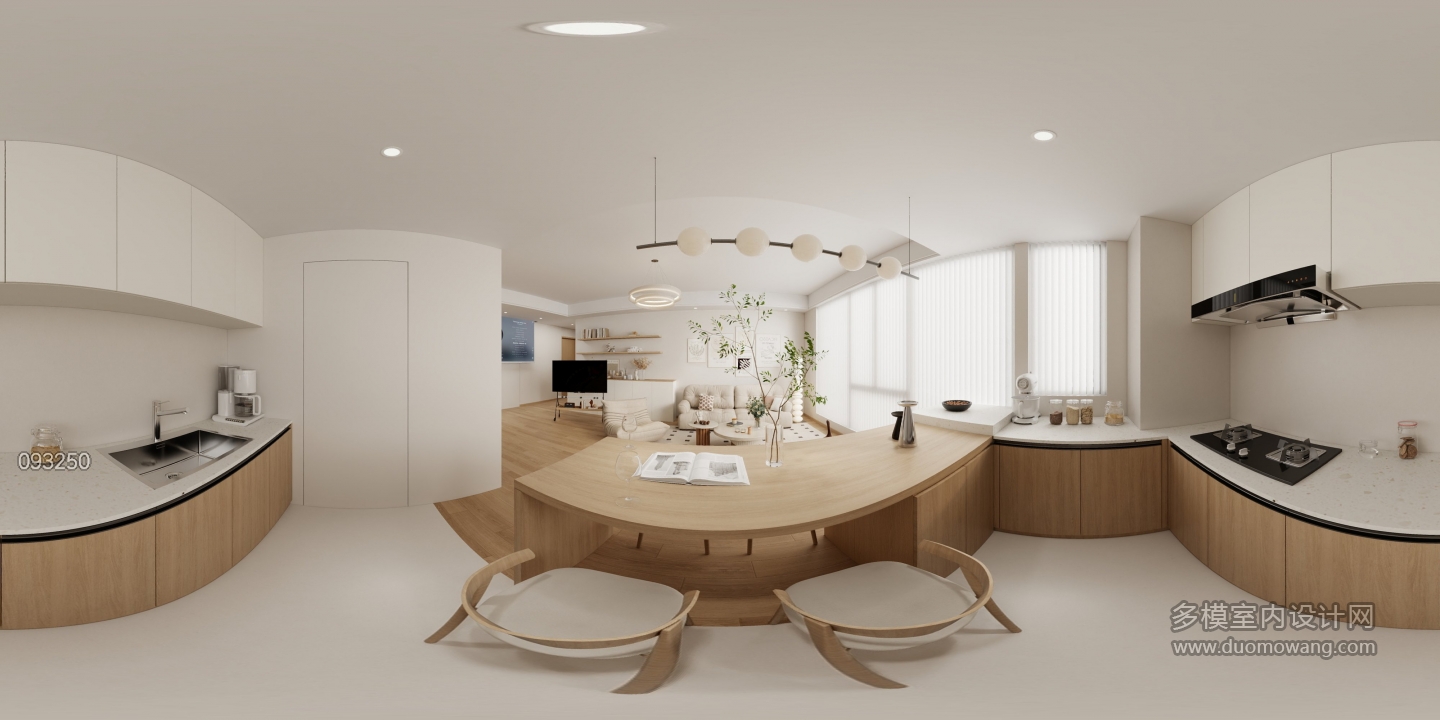 原木风厨房全景